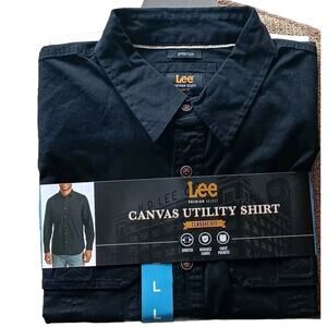 Lee Black Premium Shirt Canvas Classic Fit Men's Utility Button Down Large